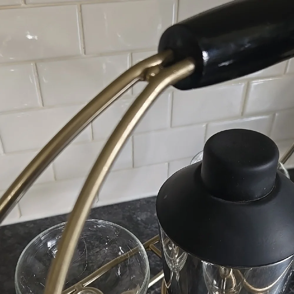 Vintage Brass Cocktail Carrier with Glasses and Shaker